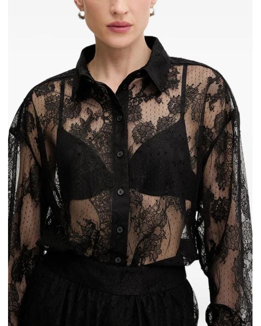 Bardot Black Aleida Floral-Lace Shirt