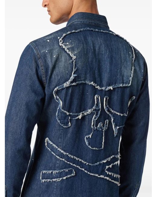 Philipp Plein Blue Denim Long-Sleeved Shirt for men