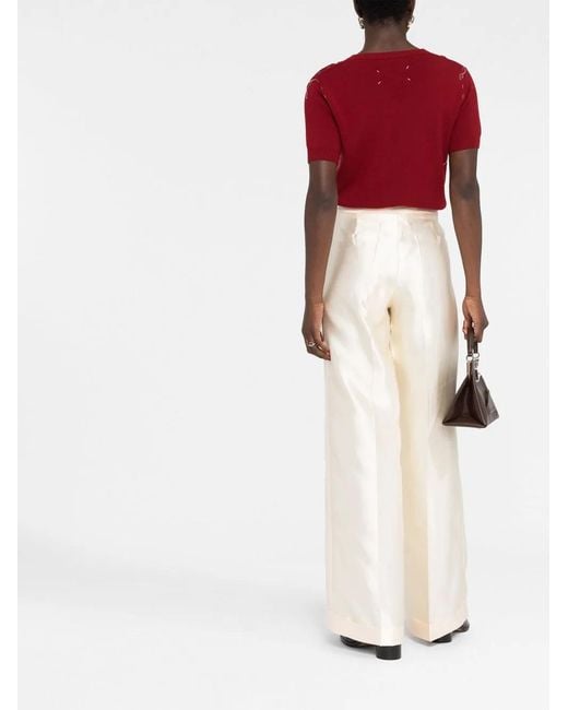 Maison Margiela White Straight-Leg Silk Trousers