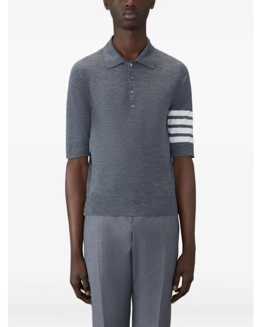 Thom Browne Blue Four-Stripe Short-Sleeve Polo Shirt for men