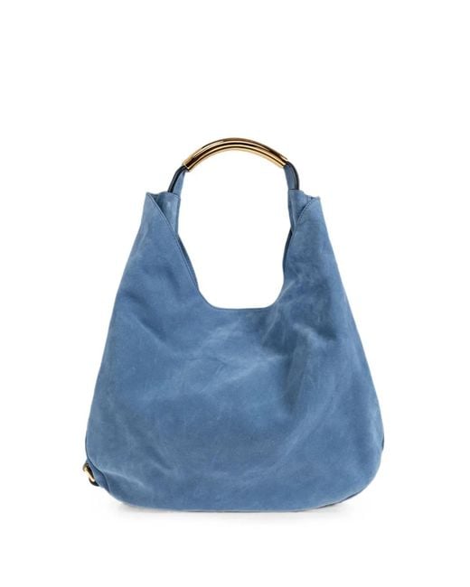 Moschino Blue Medium Handle Me Suede Tote Bag
