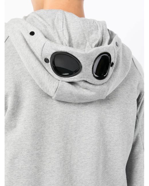 C P Company Gray Goggles-Detail Zip-Up Hoodie for men