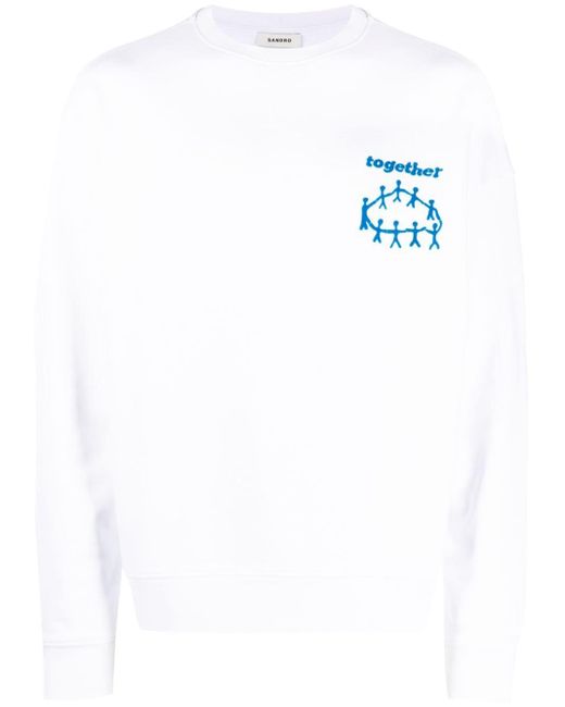 Sandro White Slogan-print Cotton Sweatshirt for men