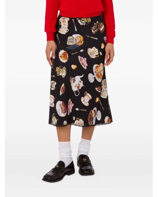 Moschino Black Dessert-Print Midi Skirt