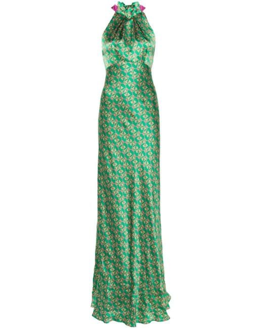 Robe longue Michelle à dos nu Saloni en coloris Green