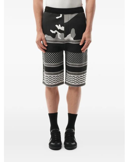 Neil Barrett Black Camouflage-Print Drawstring Shorts for men