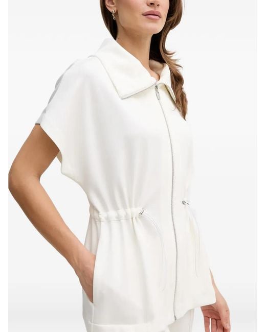 Joseph Ribkoff White Drawstring-Waist Zip-Up Jacket