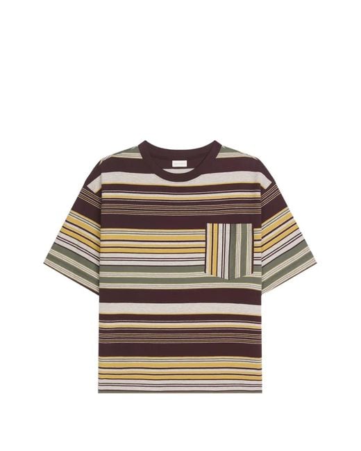 Dries Van Noten Gray Striped Cotton T-Shirt for men