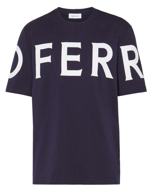 Ferragamo Blue Logo-print Cotton T-shirt for men