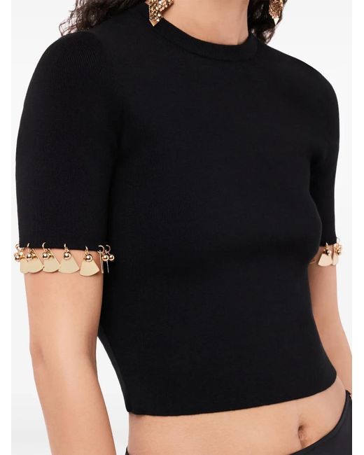 Rabanne Black Charm-Trim Cropped T-Shirt