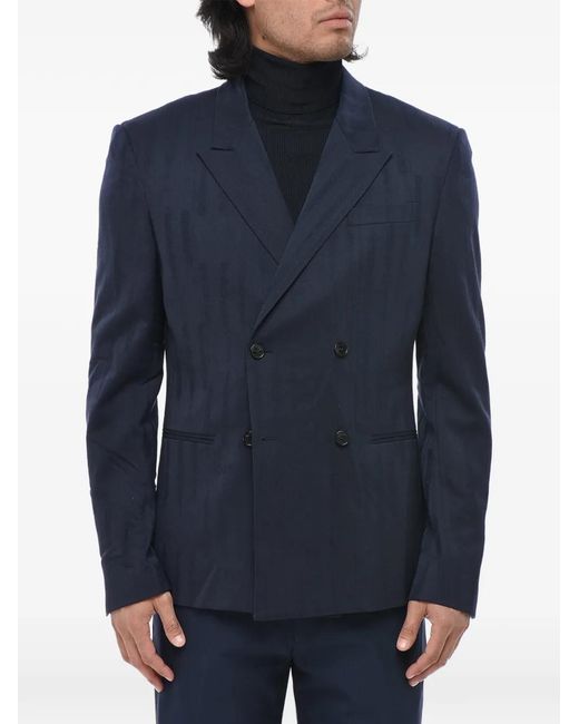 Off-White c/o Virgil Abloh Blue Jacquard Double-Breasted Blazer for men