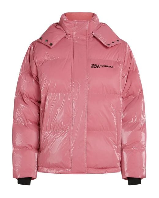 Karl Lagerfeld Pink Hooded-Neckline Padded Jacket