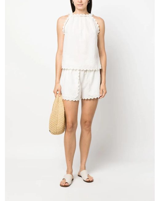Ulla Johnson White Nellie Embroidered Shorts