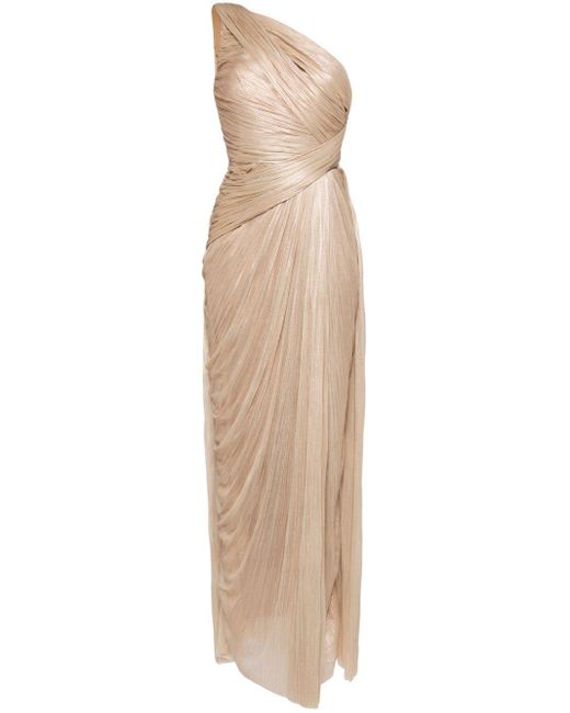 Maria Lucia Hohan Natural Jolene Pleated One-Shoulder Gown