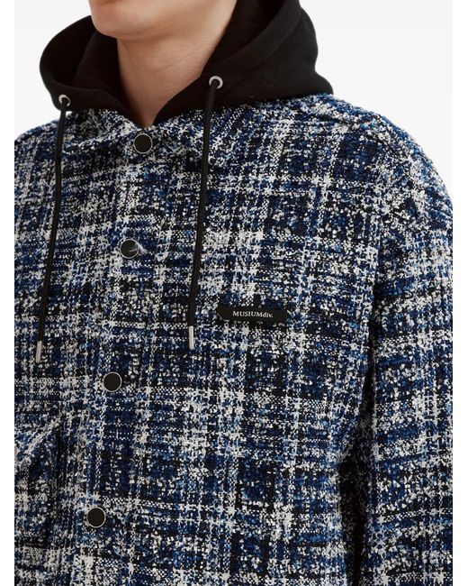 Musium Div. Blue Tweed-Check Drawstring Hooded Jacket for men