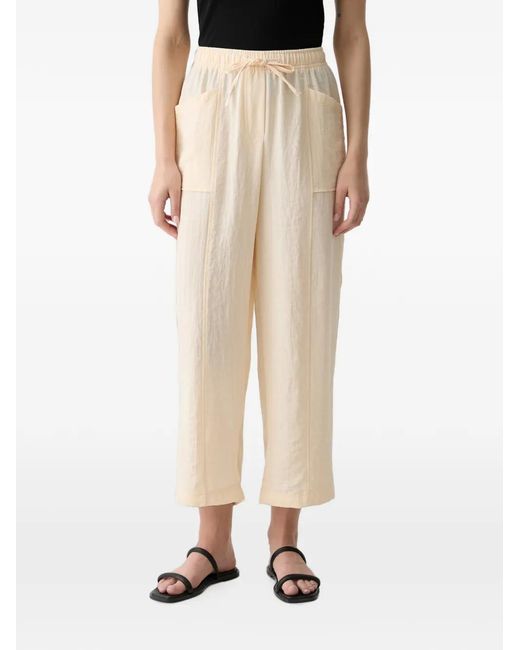 Benetton Natural Drawstring-Waist Straight-Leg Cropped Trousers