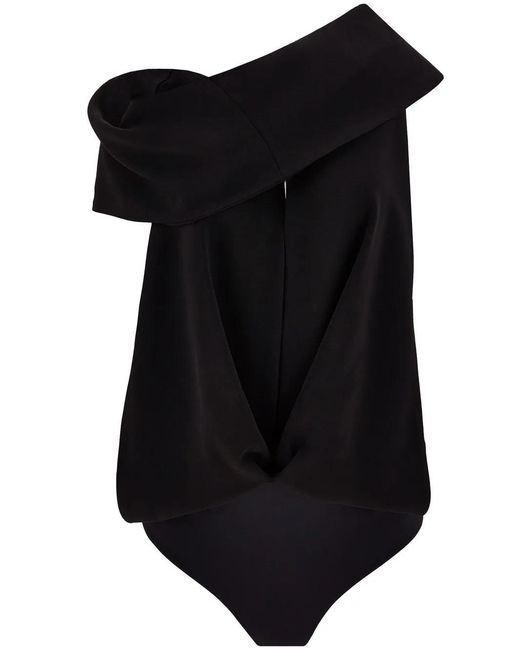 Ferragamo Black Cut-Out Draped Bodysuit