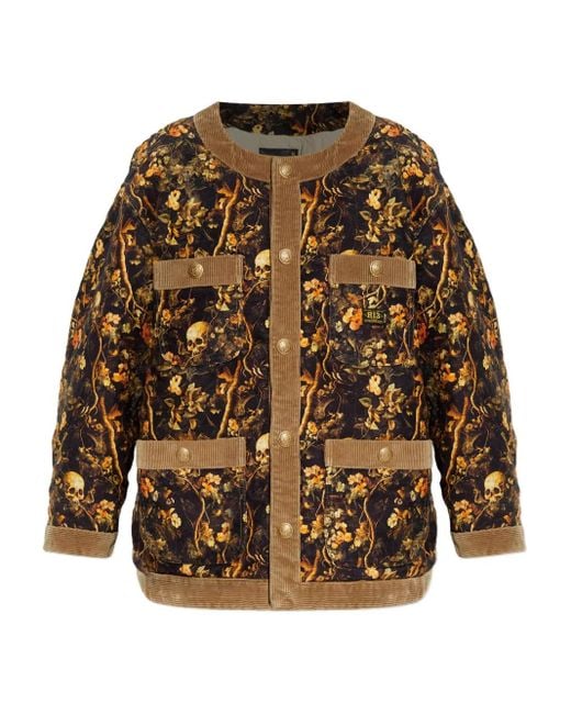 R13 Brown Skull-Print Floral Jacket