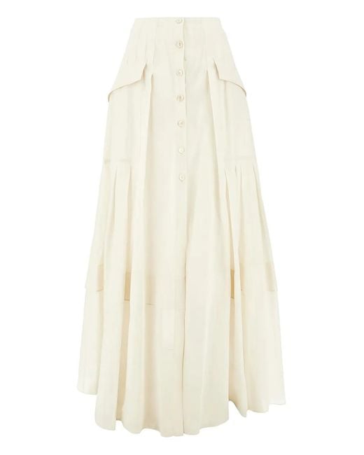 Alberta Ferretti White Pleated Midi Skirt