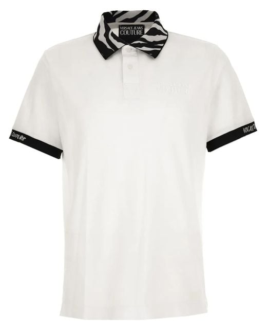 Versace Jeans Couture Men's White Printed-Collar Polo Shirt