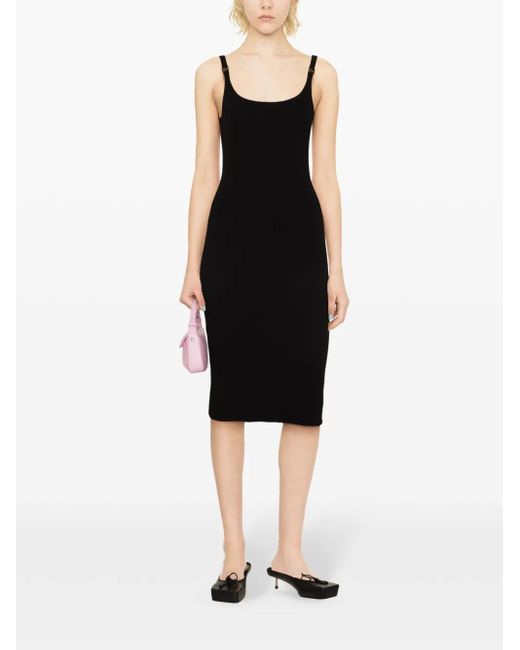Miu Miu Black Logo-Plaque Ribbed Midi Dress