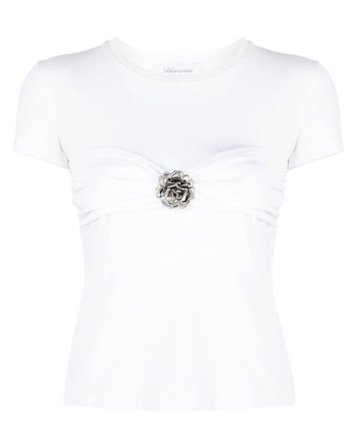 Blumarine White Floral-appliqué Cotton T-shirt
