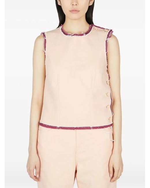 Raf Simons Natural Sleeveless Frayed Top