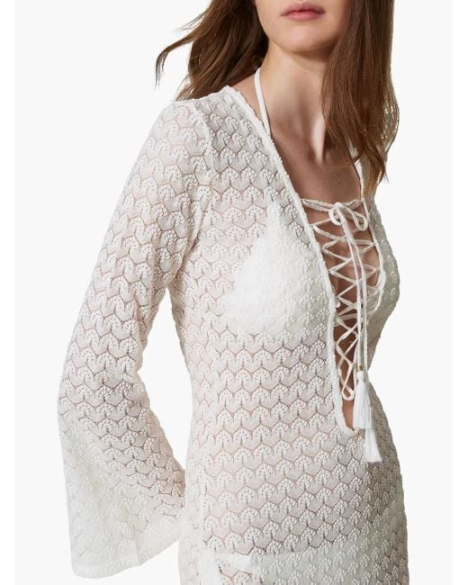 Twinset White Open-Knit Beach Dress