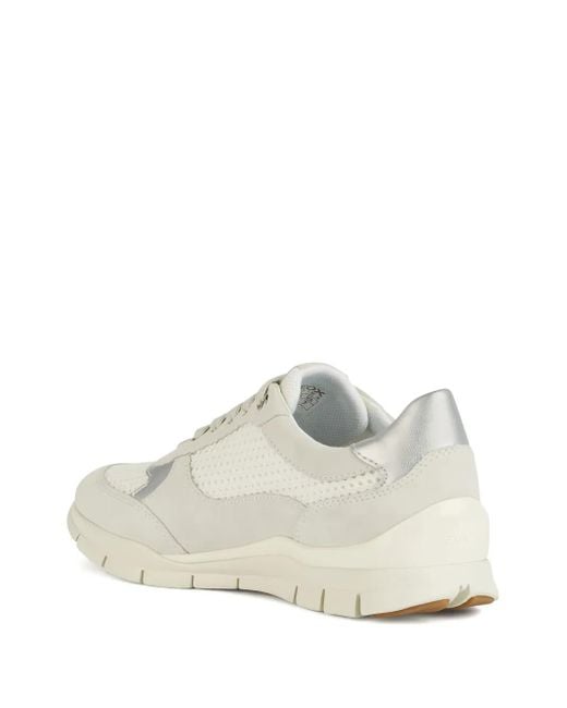 Geox White Sukie Mesh-Panel Suede Sneakers