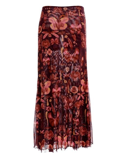 Falda larga Brace con estampado floral Agua Bendita de color Red