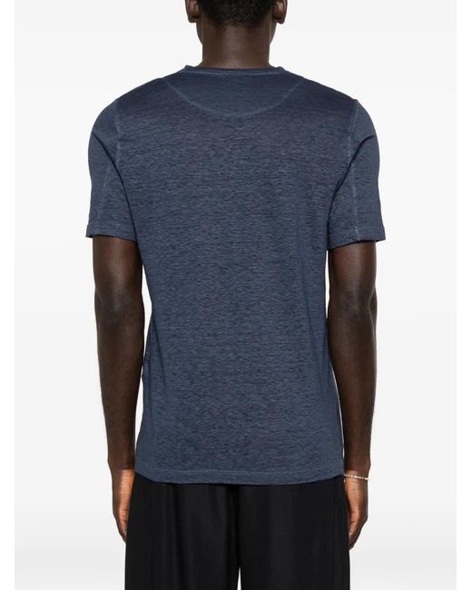 120% Lino Blue Crew-Neck Linen T-Shirt for men
