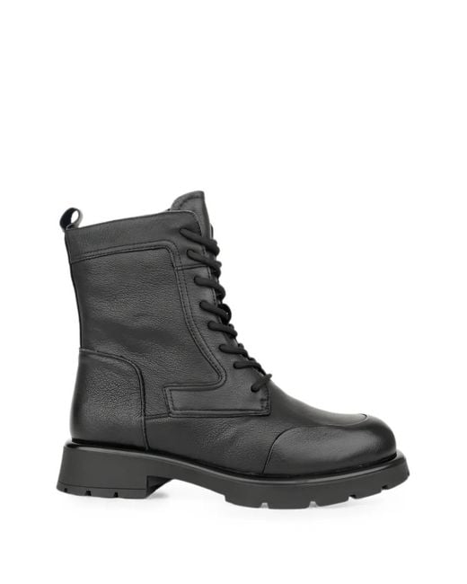 Linda Baumann Black Lace-Up Leather Ankle Boots