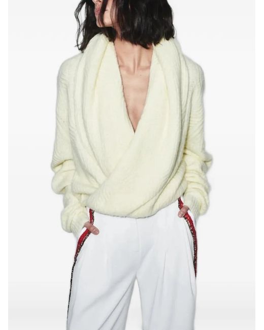 Hellessy White Zen Wrap-Effect Shawl-Collar Sweater