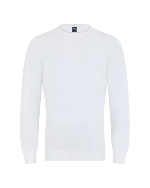 Fedeli White Long-Sleeved Cotton Sweater for men