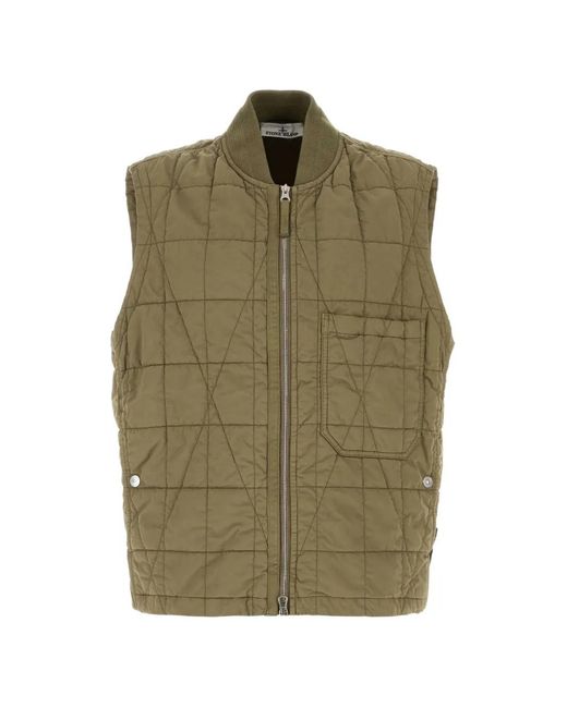 Stone Island メンズ グリーン ジップアップ キルティングベスト 
