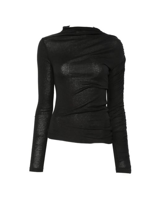 Pinko Black Ruched Long-Sleeve Top