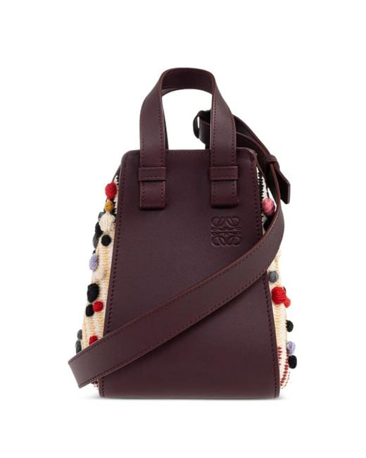 Loewe Purple Hammock Pom-Pom Leather Tote Bag