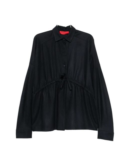 Thelatest Black Drawstring-Waist Long-Sleeve Shirt
