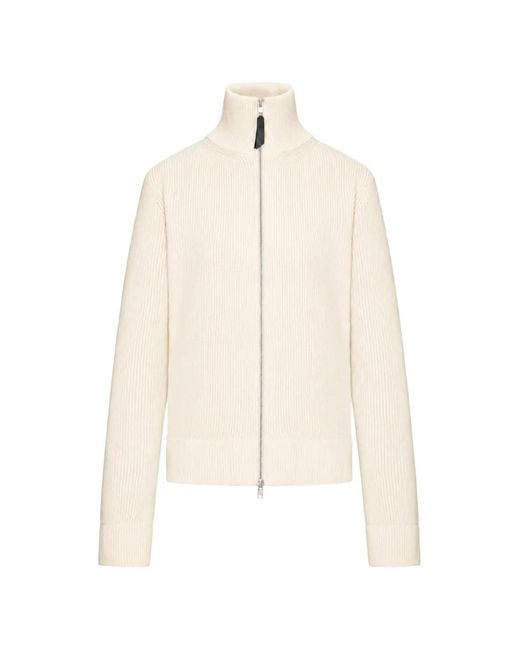 Maison Margiela White Ribbed-Knit Zip-Up Cardigan