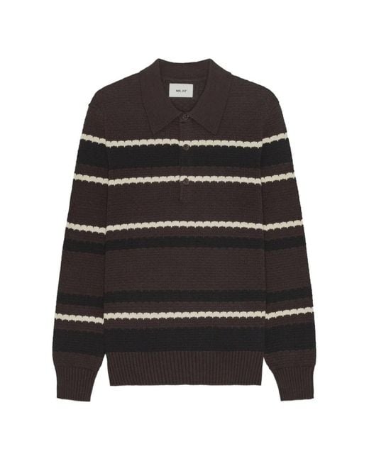 NN07 Black Alfie Striped Long-Sleeve Polo Shirt for men