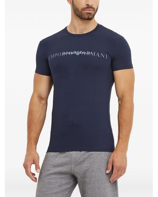Emporio Armani Blue Logo-Print T-Shirt for men