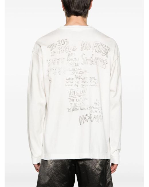 Maison Mihara Yasuhiro White Text-print Distressed T-shirt for men