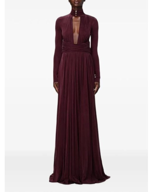 Elisabetta Franchi Purple Cut-Out Ruched-Waist Maxi Dress