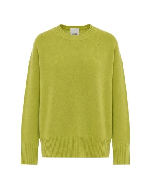 Allude Green Crew-Neck Ribbed-Trim Sweater