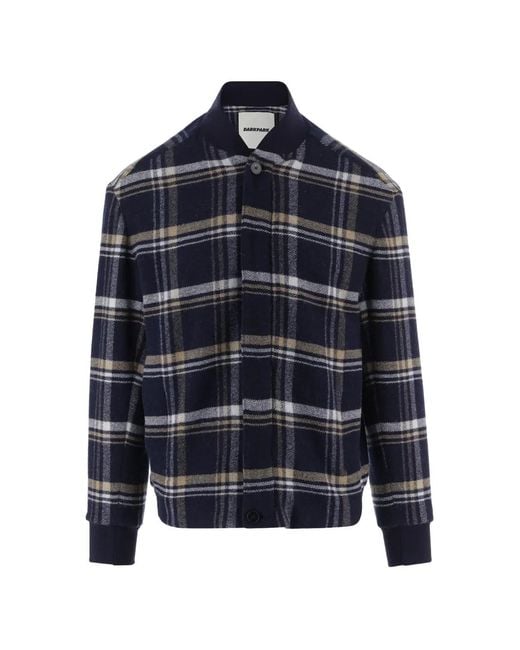 DARKPARK Blue Check-Pattern Bomber Jacket for men
