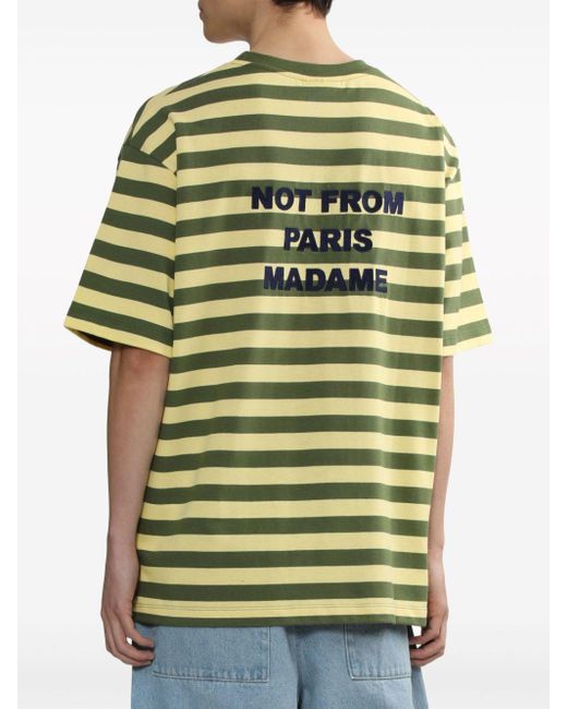 Drole de Monsieur Green Slogan-print Striped T-shirt for men