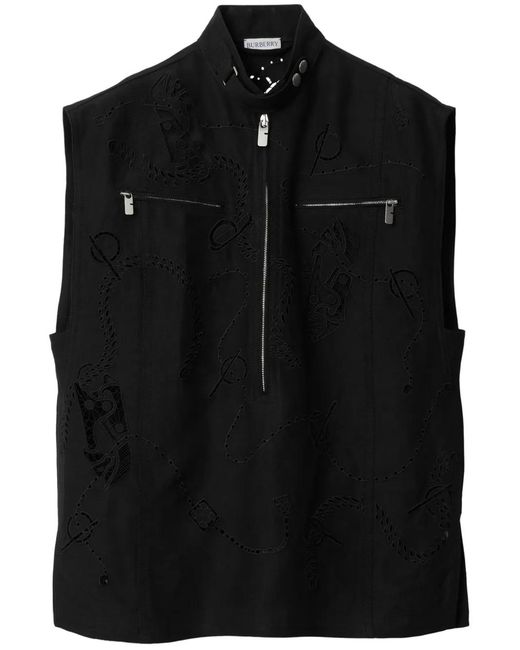 Chaleco de lona con bordado inglés Burberry de color Black