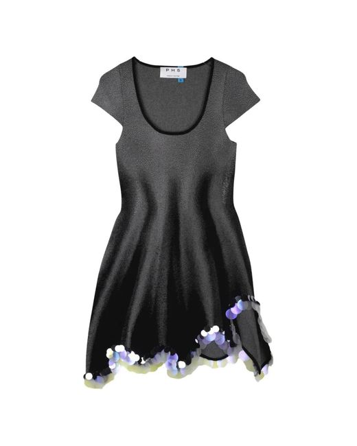 Ph5 Black Zingel Flaslight Sequin-Embellished Wavy-Hem Mini Dress