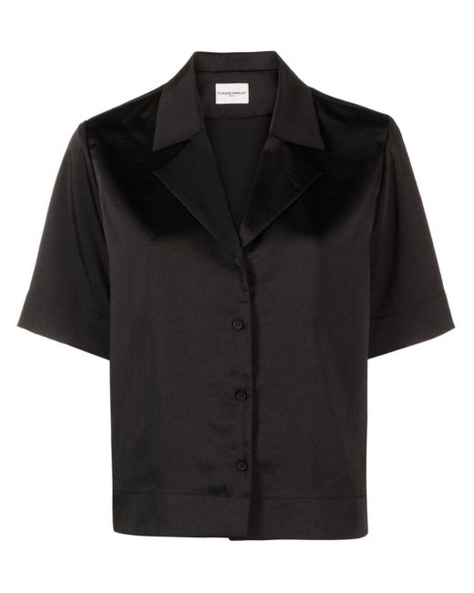 Claudie Pierlot Black Cuban-collar Satin Shirt