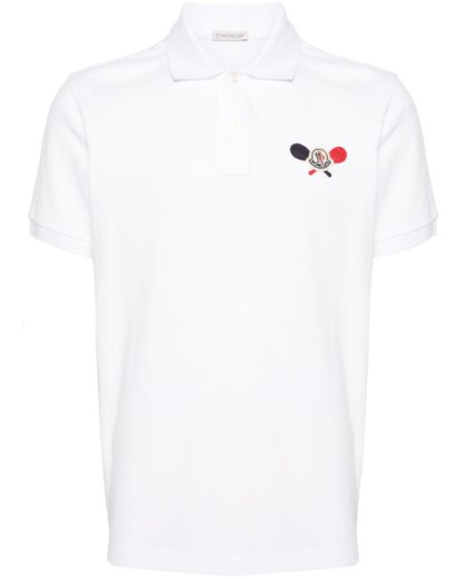 Moncler Pikee-Poloshirt mit Logo-Patch in White für Herren